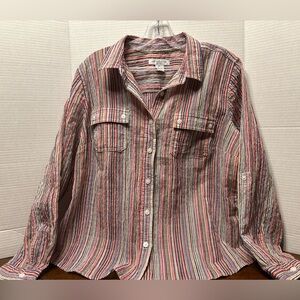 LIZ CLAIBORNE womens size Petite XL multicolored striped button down v neck